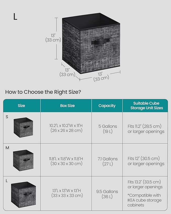 SONGMICS Storage Cubes, 13 x 13 x 13 Inches Non-Woven Fabric Bins with Double Handles, Set of 10, Closet Organizers for Shelves, Foldable, for Clothes, Classic Black UROB133B01 - Image 5