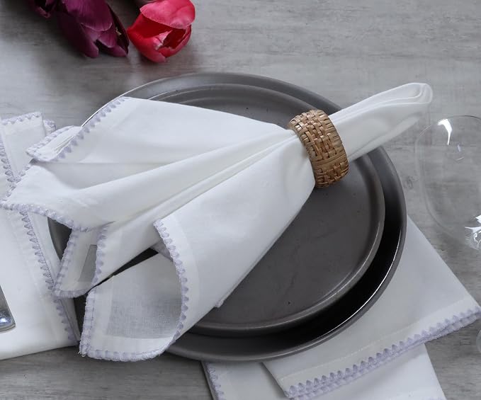 Bedding Craft Cotton Cloth Dinner Napkins Set of 12 – 18x18 Lavender Blue Napkins with Colored Edge Embroidery – Washable Fabric Napkins for Wedding Table Décor, Restaurants, Events & Everyday Dining - Image 6