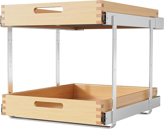 2 Tier Pull Out Drawers for Cabinets 18"W x 21"D, Farmeless&Farme | Full Slide Out Wood Drawer Shelf, Heavy Duty Caddy Pull Out Cabinet Organizer, Base Cabinet Organization for Kitchen, Pantry by STORKING