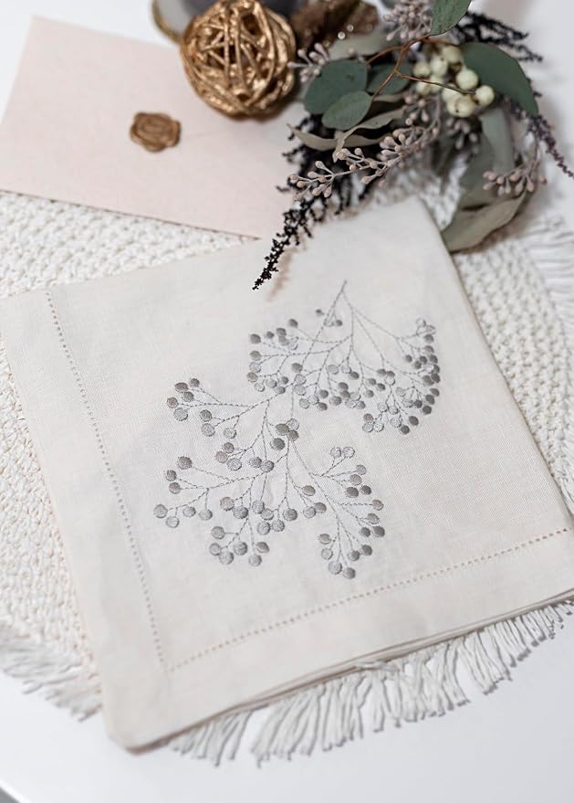 Home Decor European 100% Linen Embroidered Napkin, 18 x 18 Inches, Set of 4, Cloth Napkins Washable, Perfect for Gift, Wedding, or Party by Unknown
