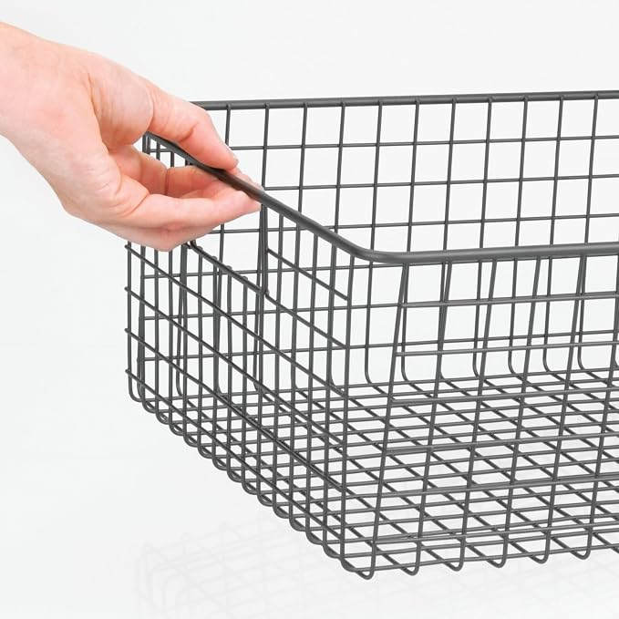 mDesign Metal Wire Food Storage Basket Organizer with Handles for Organizing Kitchen Cabinets, Pantry Shelf, Bathroom, Laundry Room, Closets, Garage - Concerto Collection - 2 Pack - Graphite Gray - Image 4