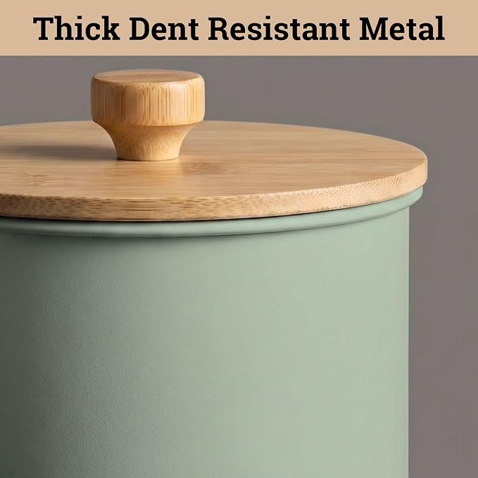 Kitchen Canisters for Countertop Set of 4 w/ Chalkboard Labels & Marker Pen | Airtight Easy Open Bamboo Lids, Dent-Resistant Thick Metal, Customizable Chalkboard Labels, Marker Pen Included, Set of 4 - Image 7