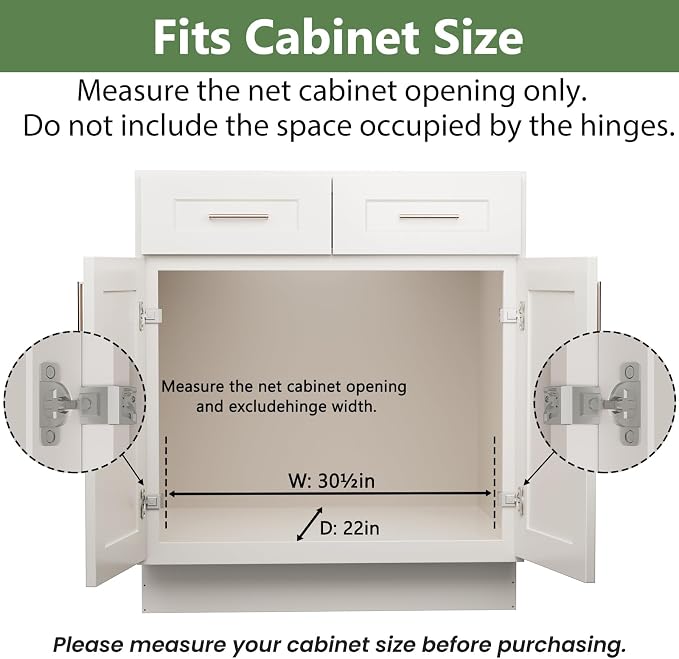Pull Out Cabinet Organizer 30" W x 21½" D, Heavy Duty Cabinet Pull Out Shelves, Slide Out Drawers Organization for Kitchen Cabinets Bathroom - Image 4
