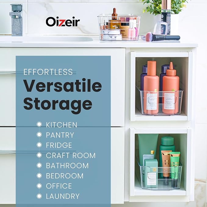 Oizeir 8 Pack Clear Plastic Storage Bins with Handles – Stackable Fridge Organizer Bins for Refrigerator, Freezer, Pantry, Kitchen Cabinet & Cupboard Organization, BPA-Free Acrylic, Transparent - Image 5