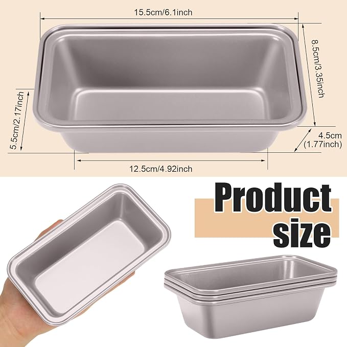 Uiifan 12 Pack Mini Loaf Pans, 6.1 x 3.3 x 2.1 in, Champagne Gold | Non Stick Small Bread Pans, Rectangle Banana Bread Tins, Tiny Carbon Steel Baking Pan, for Halloween Baking, Picnics, Party - Image 3