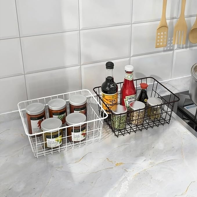 Redrubbit Wire Storage Baskets, Large Farmhouse Metal Freezer Basket Storage Organizer Bins with Handles for Kitchen Cabinets, Pantry, Closets, Bedrooms, Bathrooms, Set of 6, Black - Image 6
