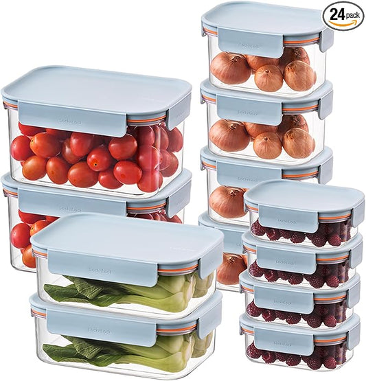 LocknLock Tritan Plastic Bisfree Modular Plus Food Storage Container Set, BPA-Free, Stackable, Microwave, Freezer-Safe, 24-Piece Set with 12 Boxes and 12 Lids, Mint by LocknLock