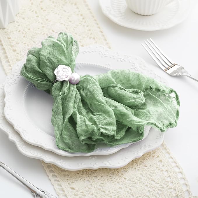 100 Pack Sage Green Cheesecloth Napkins Washable 21x21 Inches Sage Green Cloth Napkins Set of 100 Dinner Table Napkins for Wedding Bridal Baby Shower Rustic Boho Cotton Gauze Summer Party Table Decor - Image 2