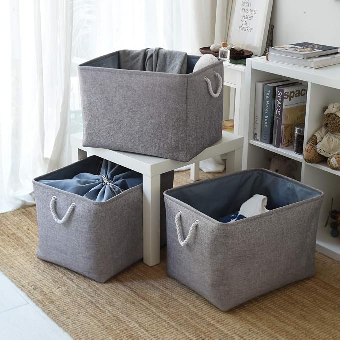 Storage Baskets for Organizing, Sturdy Fabric Storage Basket , Foldable Storage Baskets for Shelves Closet Nursery Toy (Grey 3 Pack 20.5×15.7×13.8inch) - Image 6