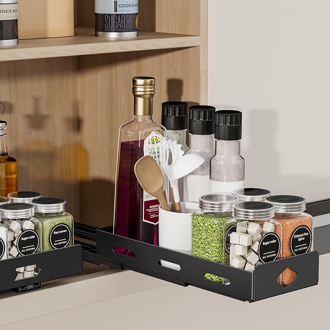 BOIVSHI Pull Out Spice Rack Organizer for Cabinet, Heavy Duty Spice Organizer for Cabinet, Vertical Spice Rack for Kitchen, Cabinet, Pantry, Cupboard (4.2''Wx10.5''Dx2.8''H, Metal Black) - Image 9