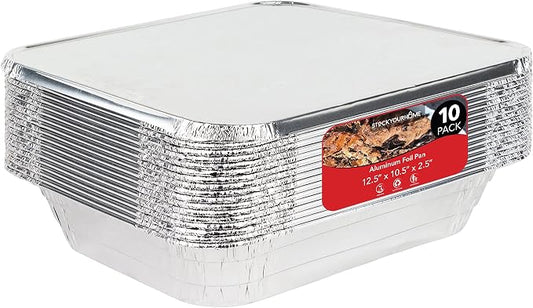 Stock Your Home 9x13 Aluminum Trays with Lids (10 Pack) – Disposable Half Size Deep Pans for Cooking, Storage, BBQ, Grilling, Catering by StockYourHome