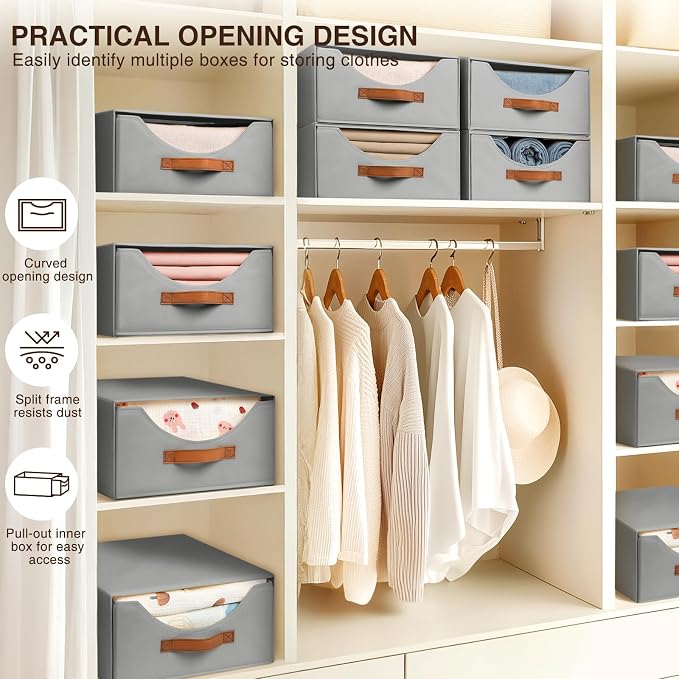 Large Closet Organizers - Closet Storage Drawers for Clothes, Fabric Sotrage Bins with Handle, Collapsible Organizer Bins for Bedroom, Living Room, 4 Pack, Gray - Image 5