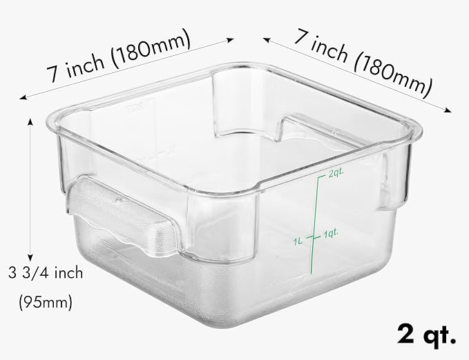 4 Pack Food Storage Container with Green Lid - NSF Listed Commercial Grade in 2.0 Qt - Square, Clear, Polycarbonate - Image 9