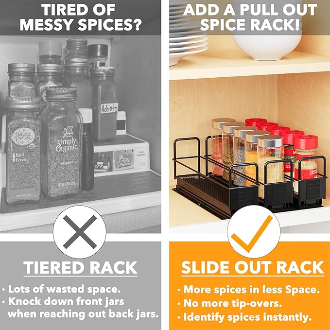 SpaceAid Pull Out Spice Rack Organizer for Cabinet, Heavy Duty Slide Out Seasoning Kitchen Organizer, Cabinet Organizer, with Labels, 7.7" W x10.75 D x4 H, 3 Drawers 1-Tier - Image 4