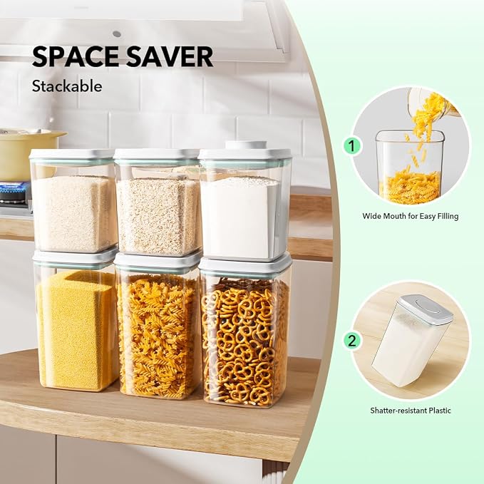Food Storage Container with Lid, 2.8 Qt Airtight Pantry Canister, BPA-Free Plastic Flour Sugar Storage Container, One-Touch Press-to-Open Lid, Stackable Clear Jar for Rice, Cereal, Coffee, Brown Sugar - Image 4