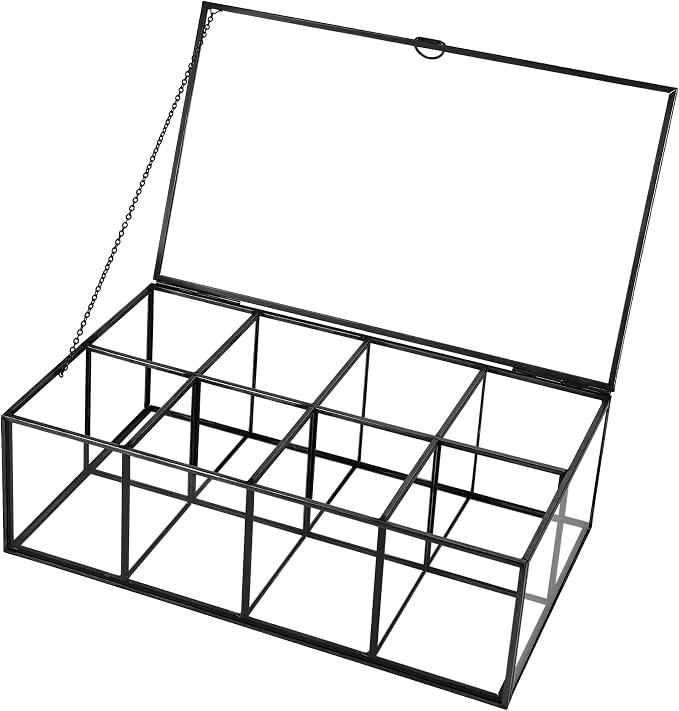 REDHUGO Glass Tea Bag Organizer, 8-Compartment Tea Storage Box, Black | Handmade glass tea bag box with lid and 8 compartments, keeps tea bags tidy for counters, kitchens and tea stations - Image 8