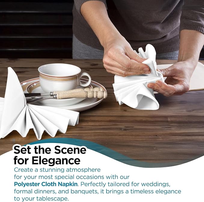 250 pcs White 20"x20" Polyester Cloth Napkins | Premium, soft, & durable square linen napkins, perfect for weddings, dining, restaurants, & parties. Washable. - Image 5