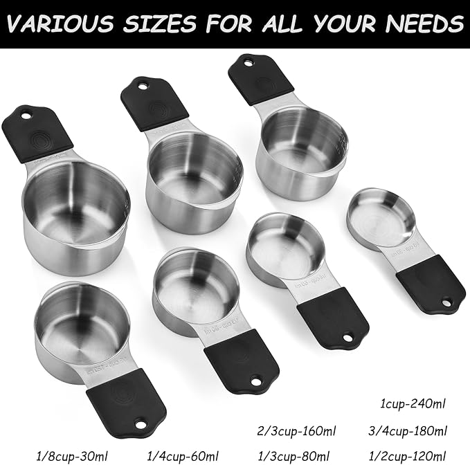 Measuring Cups Stainless Steel Magnetic Measuring Cups Set of 7 | Stackable Nesting Heavy Duty Metal Measure Cup for Measuring Dry or Liquid Ingredients - Image 2