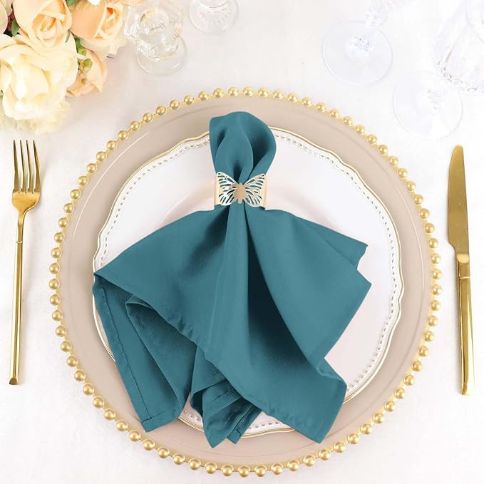 Efavormart Premium Cloth Napkins Set of 100, 17x17 Inch Peacock Teal Green Seamless Dinner Napkins, Washable Linen Table Napkin Cloth with Hemmed Edges for Weddings, Party and Banquet by efavormart