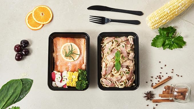 FULIGN 24 oz Meal Prep Containers With Lids Reusable 150 Pack Extra-thick Plastic Food Storage Black Disposable To Go Lunch Box BPA Free Stackable Microwave Dishwasher Freezer Safe - Image 7