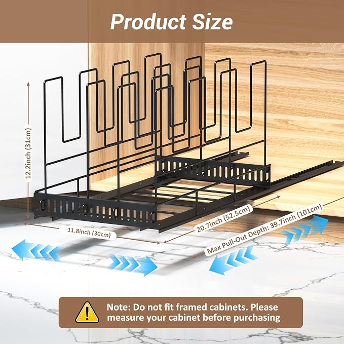 Housolution Pull Out Baking Tray and Cookie Sheet Cutting Board Organizer | 21.5" Deep & 12" Wide, 4 Adjustable Dividers, Sliding Rail Design, Sturdy Metal Structure, Adhesive/Screw Fixing - Image 7