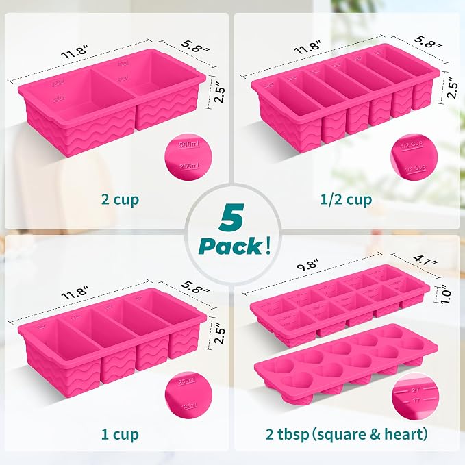 Silicone Freezer Molds for Food, 5-Pack with Steel Rim for Meal Prep | 100% Food-Grade Silicone, BPA-Free, Oven and Dishwasher Safe. Perfect for Freezing Lasagna, Casseroles, Soups & Sauces - Image 2