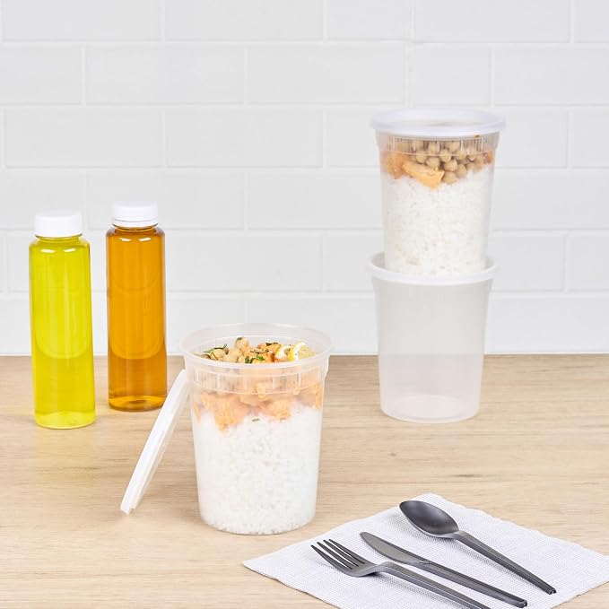 Asporto 32 Ounce To Go Boxes, 25 Microwavable Round Soup Containers - Clear Plastic Lids Included, Do Not Contain BPA, Clear Plastic Catering Food Containers, Disposable - Restaurantware - Image 3