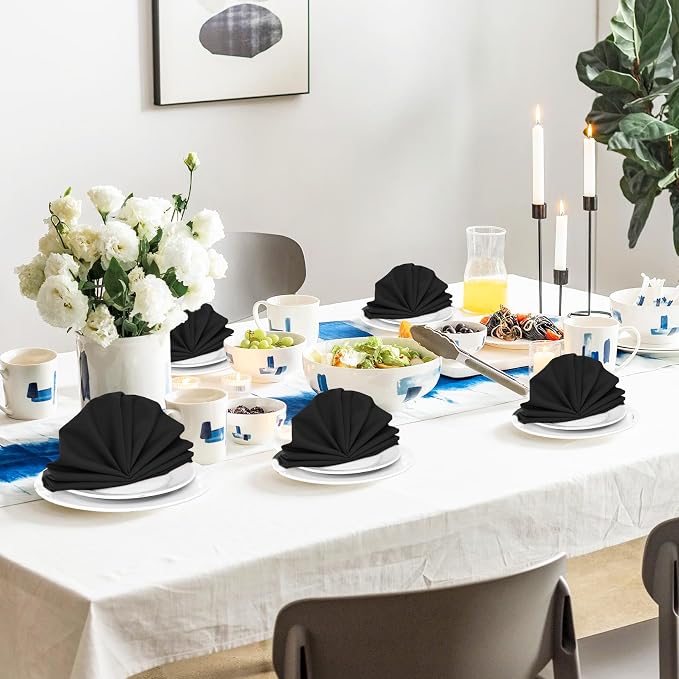 SuperO Set of 120 Cloth Napkins 17 x 17 Inch, Polyester Solid Washable Dinner Napkins with Hemmed Edges,Great for Restaurant, Wedding and Party(Black) - Image 5
