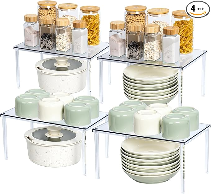 Acrylic Cabinet Organizer Set of 4, Stackable Spice Rack for Kitchen | Clear Shelf Organizer for Pantry, Cabinets, Countertops and Desks, Stackable Design Perfect for Spices and Small Items by BobomomentHome