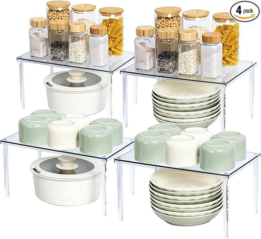Acrylic Cabinet Organizer Set of 4, Stackable Spice Rack for Kitchen | Clear Shelf Organizer for Pantry, Cabinets, Countertops and Desks, Stackable Design Perfect for Spices and Small Items by BobomomentHome