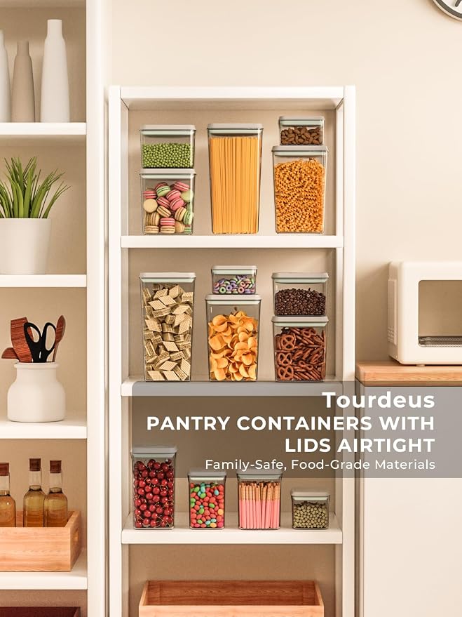Airtight Food Storage Containers, 4-Piece Set, 1.3-3.5 Qt, Pop-Top Lids | Stackable Pantry Jars with Measurement Marks for Flour, Sugar, Cereal, Oats, Pasta, Snacks, Baking and Small Kitchen Storage - Image 3