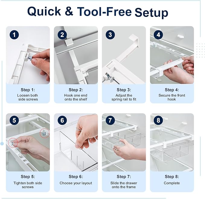 2 Pack Fridge Drawer Organizer Pull-Out Under Shelf Storage Bin | BPA-Free Clear Space-Saving Storage - Image 7