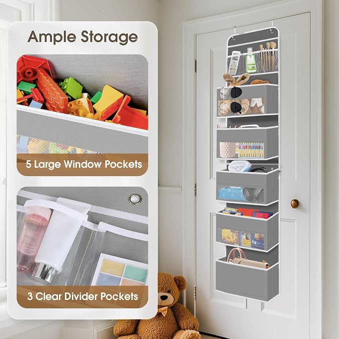 1Pack Over The Door Organizer Large Capacity Hanging Storage Room Organizer | 40 lb Capacity, Ultra-Sturdy, Detachable, Mesh Design with Clear Window, Space-Saving Organizer for Pantry, Nursery & Closet - Image 4