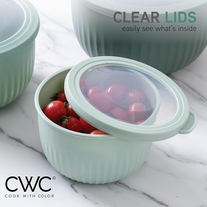 COOK WITH COLOR Prep Bowls with Lids- Wide and Deep Nesting Plastic Small Mixing Bowl Set with Lids, 8 Piece Set - Deep Bowls, Sage - Image 4