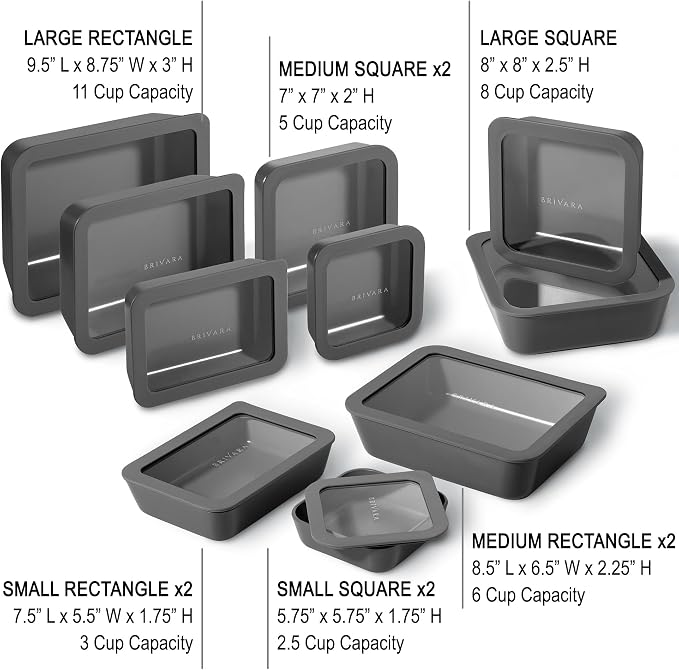 20-Piece Glass Food Storage Containers Set with Lids (10 Containers + 10 Lids) | Microwave-Safe Airtight Seal, Oven-Safe Ceramic-Coated Glass | Zero Plastic, No PFAS/PFOA/BPA [Onyx] - Image 2