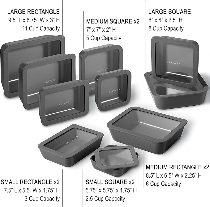 20-Piece Glass Food Storage Containers Set with Lids (10 Containers + 10 Lids) | Microwave-Safe Airtight Seal, Oven-Safe Ceramic-Coated Glass | Zero Plastic, No PFAS/PFOA/BPA [Onyx] - Image 2