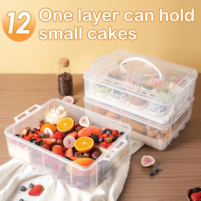 Cupcake Carrier Stackable Storage Container Collapsible Cake Carrier with Lid and Handle, with 50 PCS Cupcake liners,Reusable Plastic Dessert Travel Container,Transport Box (24 Cupcakes White) - Image 3