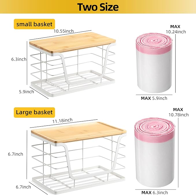 ALOCEO 2 Pack Potato and Onion Storage Bins, Large Trash Bag Holder Under Sink with Bamboo Top, Stainless Steel Pantry Organizers Storage, Kitchen Counter, White - Image 3