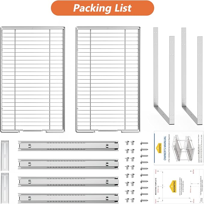 ROOMTEC Individual Pull Out Cabinet Organizer (11"W x 21"D), 2 Tier Spice Rack Organizer for Cabinet, Slide Out Drawer Pantry Shelf Organization and Storage for Kitchen Bathroom - Image 8