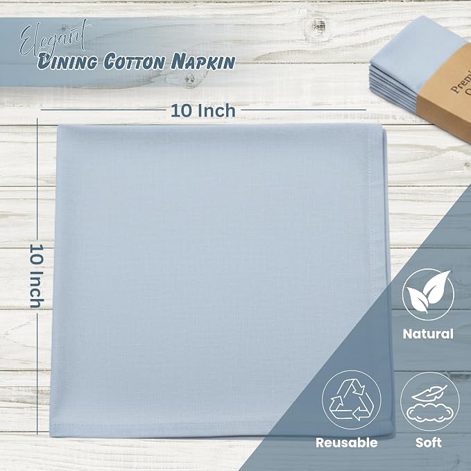 Dusty Blue Cloth Napkins 100% Cotton 10x10 inches Set of 40 – Reusable Soft Washable Fabric Dinner Napkins for Weddings, Parties, Events, Restaurants, Everyday Use – Eco-Friendly Table Napkins - Image 5