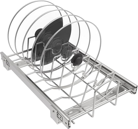 Slide Out Pan and Pot Lid Organizer For Under Cabinet, Wire Dividers Kitchen Pull Out Pot Lid Rack Organization And Storage, Full-Extension Rail, 12" W X 20" D by STORKING