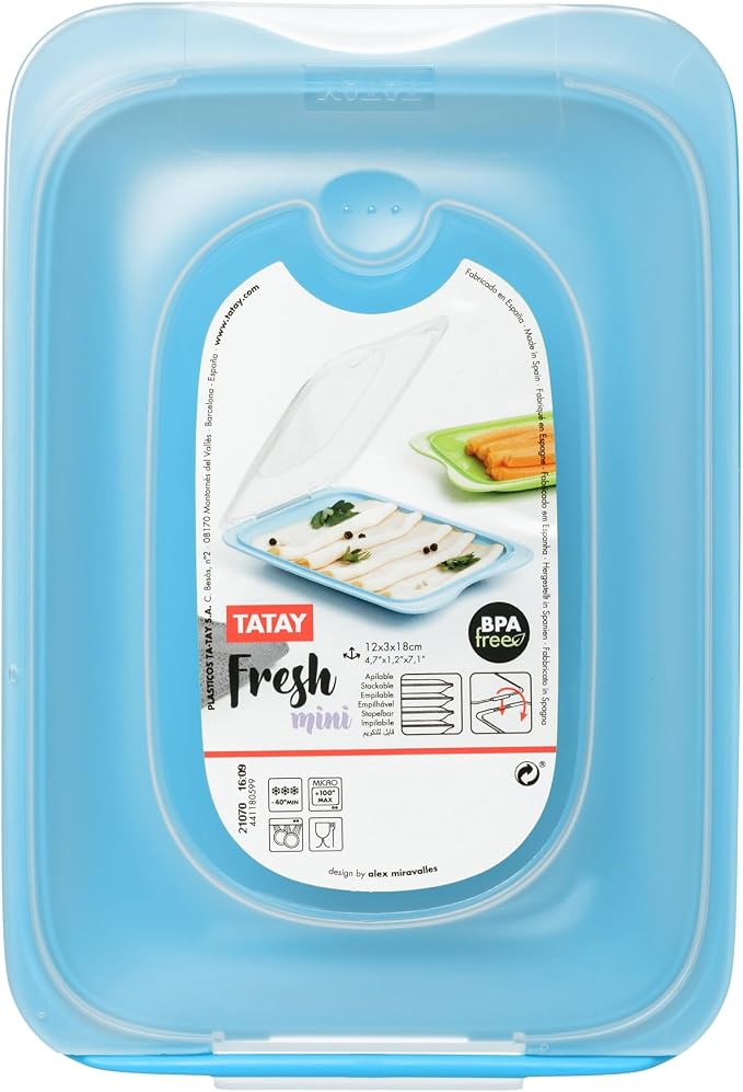 TATAY Cold Cuts Container 12x3.1x18 cm BPA-Free Microwave Safe Freezer Safe | Cold Cuts Container | 3-Piece Set | Dishwasher Safe | Stackable Design | Removable Lid | Set of 3 Mini | Fridge Storage, Blue - Image 4
