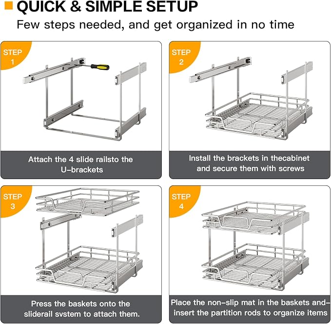 2-Tier Kitchen Cabinet,Pull Out Cabinet Organizer,Shelf and Drawer Organizer Slide Out Pantry Storaqe Basket in Multiple Sizes (12" W x21 D) - Image 5
