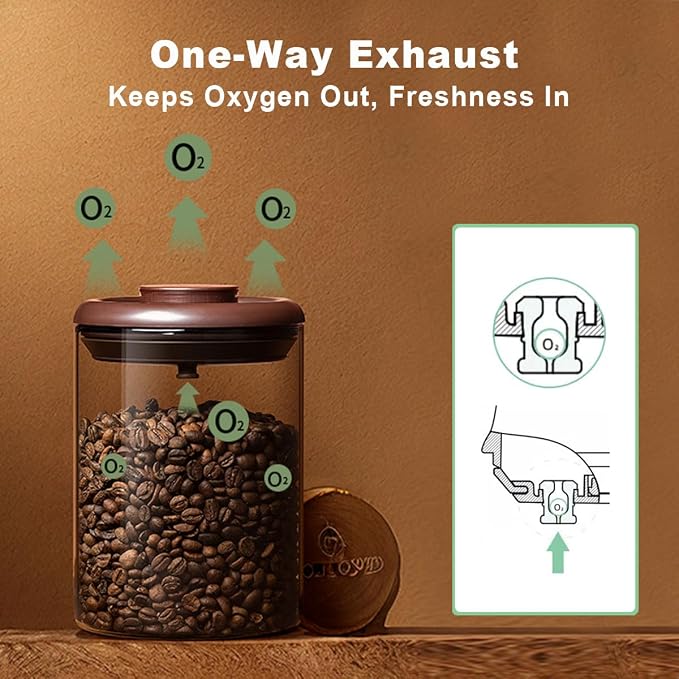Glass Coffee Canister 900ml x 2 Jar, Airtight Food Storage Container with Pop Lid, Kitchen High Borosilicate Glass Contianers For Tea Coffee Bean Sugar - Image 3