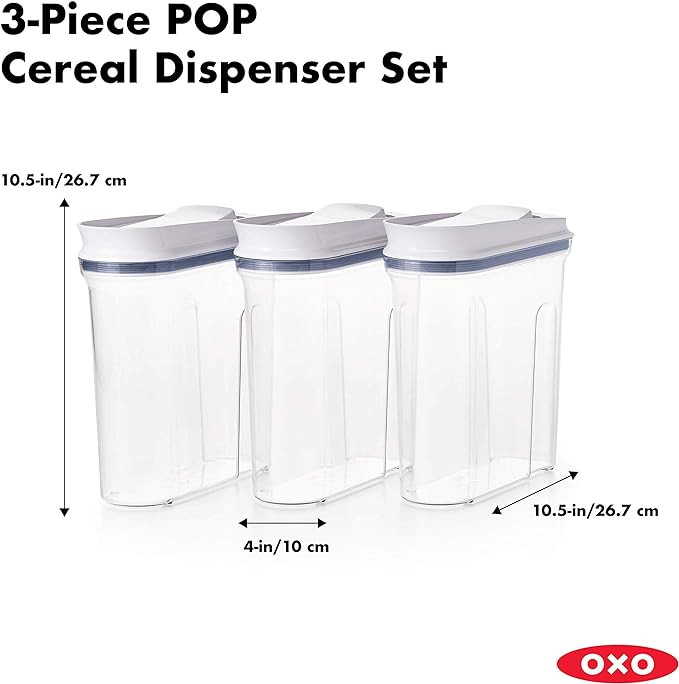 OXO Good Grips POP Airtight Cereal Dispenser 3-Piece Set, 3.4 Qt Each | Airtight Push-Button Lid, Store Cereal, Granola, Snacks, Easy to Store, Kitchen Storage Set - Image 5