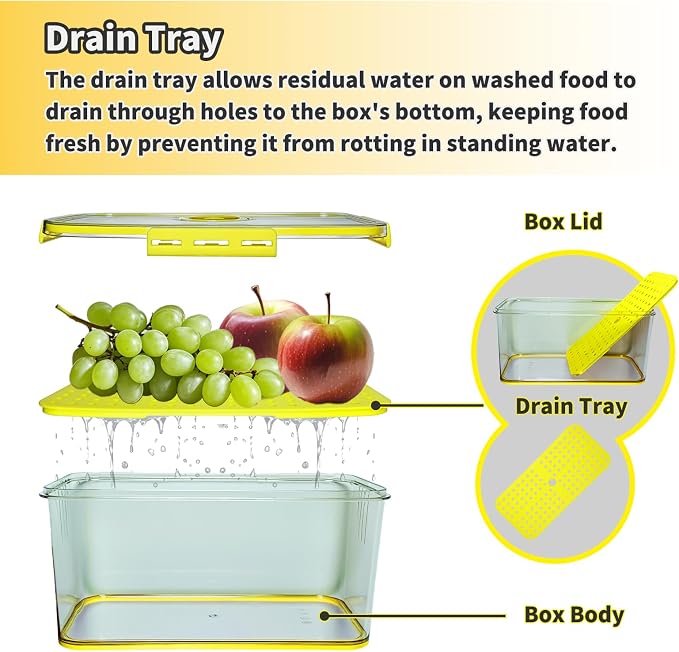 Airtight Bread Box for Kitchen Countertop, Yellow, 2 PCS | Time Recording Dial, Multi-Use Food Storage, Container with Lid, Draining Tray, For Homemade Bread, Sourdough, Toast, Cookies - Image 4