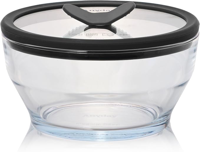 Anyday 4-Cup Glass Microwave Steamer & Food Storage (Clear Black Sesame) | Plastic-Free Meal Prep, Microwave Cookware, Stackable Airtight Storage Container, Vented Glass Lid Microwave-Safe Reheating by Anyday