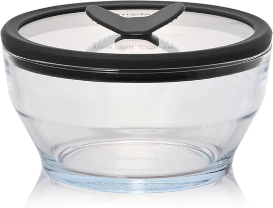 Anyday 4-Cup Glass Microwave Steamer & Food Storage (Clear Black Sesame) | Plastic-Free Meal Prep, Microwave Cookware, Stackable Airtight Storage Container, Vented Glass Lid Microwave-Safe Reheating by Anyday