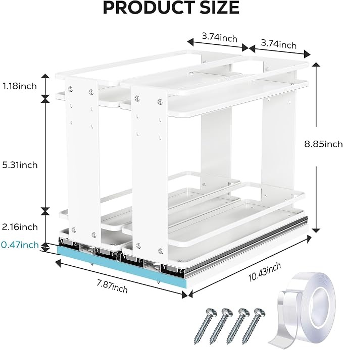 Nieifi Pull Out Spice Rack Organizer, 2 Tiers, White | Spice Organization for Cabinet, Height Adjustable, Easy to Install - Image 8