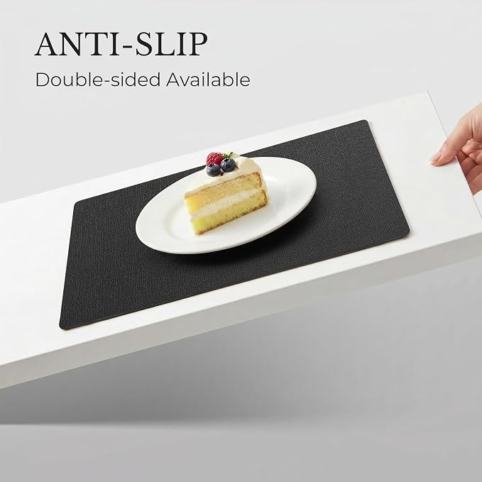 Romanstile Vinyl Placemats Set of 6, Reversible Faux Leather Heat Resistant Wipeable Table Mats, Waterproof Washable Non-Slip Table Placemats for Dining/Kitchen/Party/Outdoor (Black, 12" x 17") - Image 6